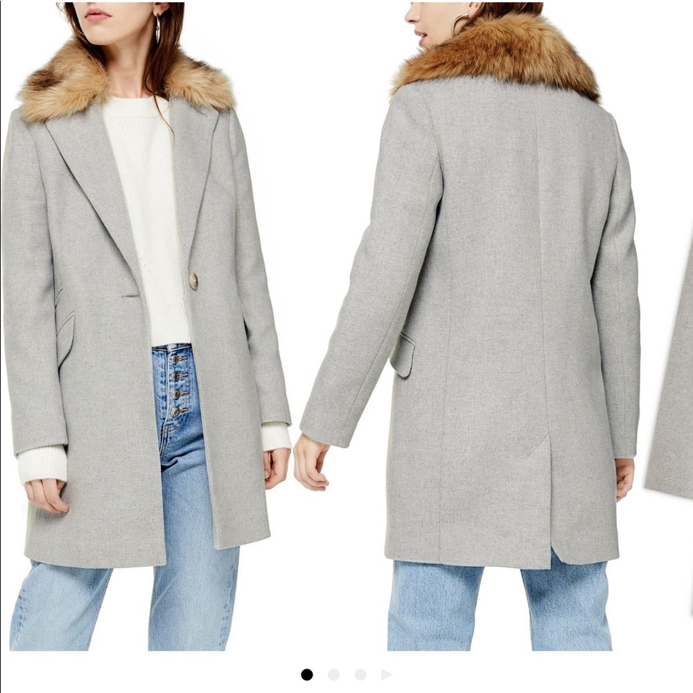 TOPSHOP - Monica Faux Fur Collar Coat